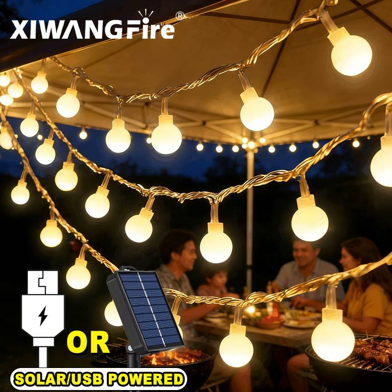 Outdoor Camping Lights - Lampki solarne/USB/bateryjne, 3-10M, kule LED, wodoodporne,